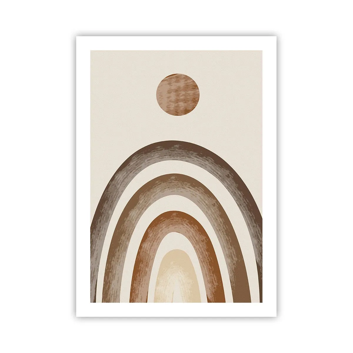 Poster - Motivo astratto di archi e sole nei toni della terra - 50x70cm - In una galassia lontana - Decorazione murale moderna per soggiorno e camera da letto ARTTOR