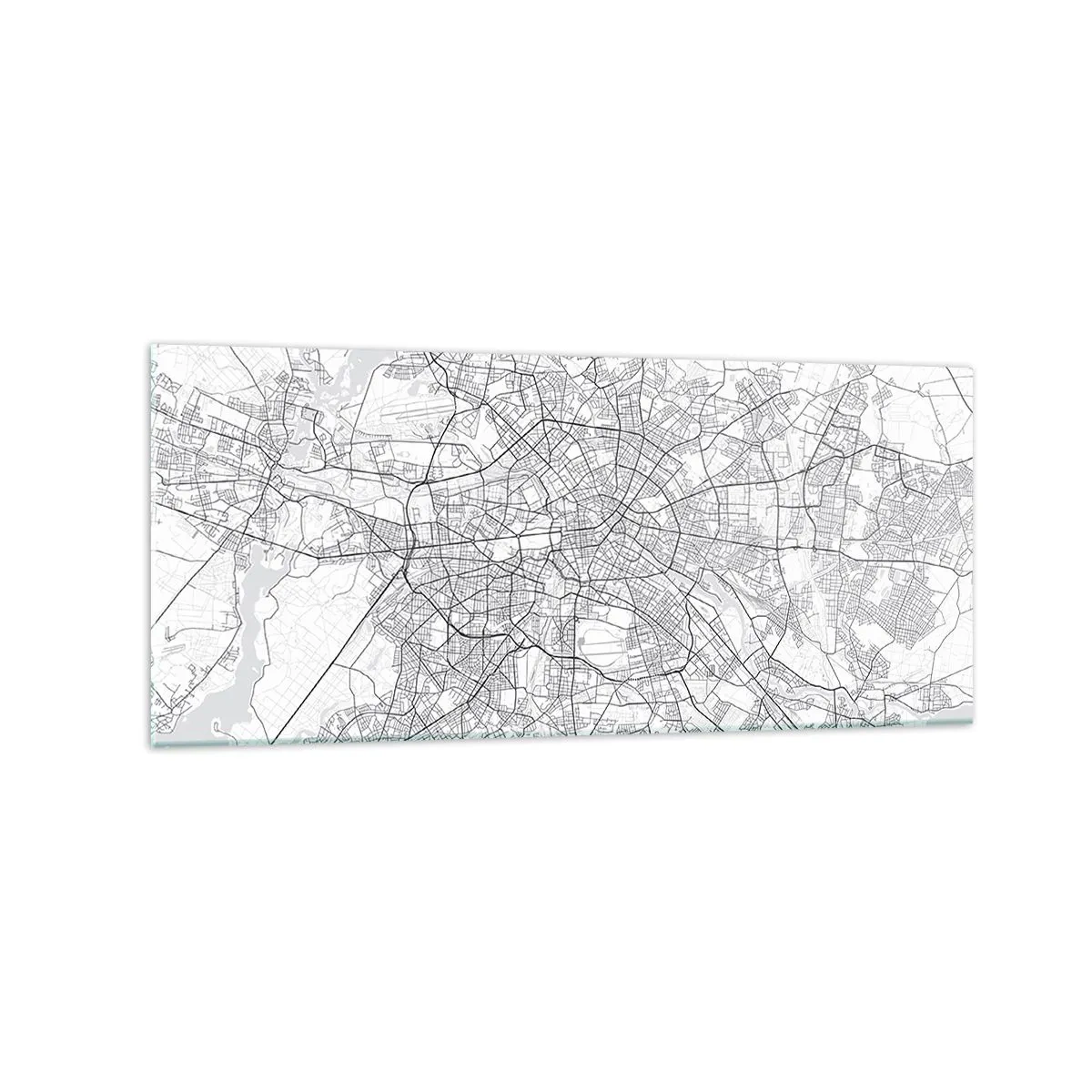 Quadro su vetro - Mappa dettagliata della città in bianco e nero - 120x50cm - Il fiore di Berlino - Decorazione murale moderna per soggiorno e camera da letto ARTTOR