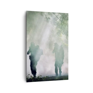Quadro su tela - Stampe su Tela - Sagome di soldati in una foresta circondata dalla nebbia - 80x120cm - Uno per tutti… - Decorazione murale moderna per soggiorno e camera da letto ARTTOR