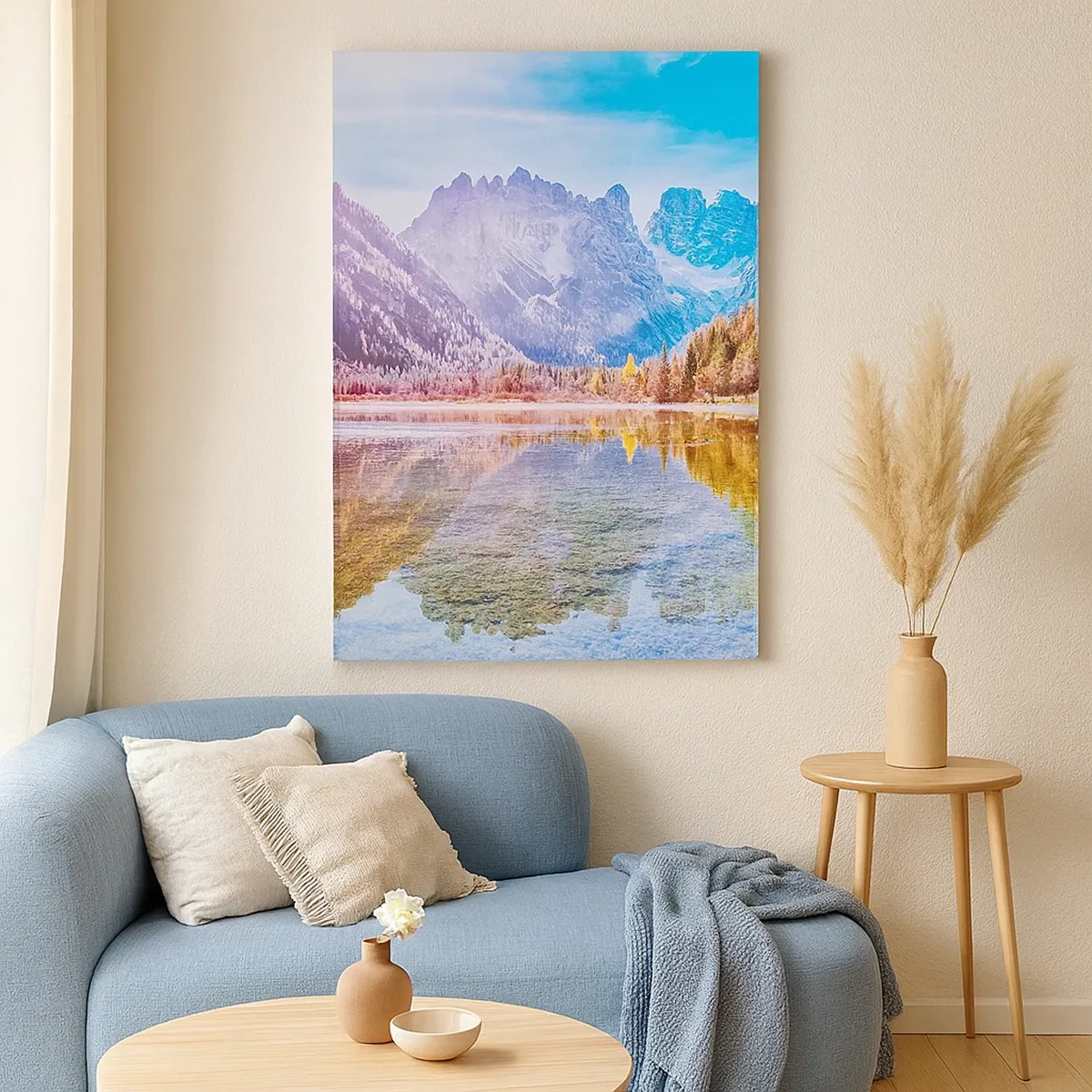 Quadro su tela - Stampe su Tela - Paesaggio montano autunnale con lago - 50x70cm - E nei monti è già autunno - Decorazione murale moderna per soggiorno e camera da letto ARTTOR