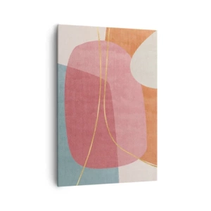 Quadro su tela - Stampe su Tela - Forme astratte in colori pastello con linee delicate - 70x100cm - Composizione pastello con filo dorato - Decorazione murale moderna per soggiorno e camera da letto ARTTOR