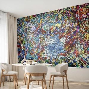 Fotomurali Premium Canvas - Un motivo astratto colorato ispirato alla natura - 100x70cm - Vetrate a gocce - Decorazione murale moderna per soggiorno e camera da letto ARTTOR