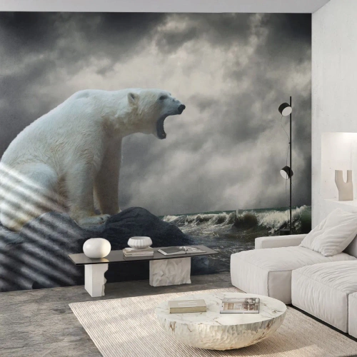 Fotomurali Premium Canvas - Un orso polare sulle rocce sopra un mare in tempesta - 100x70cm - Il re solitario dell'Artide - Decorazione murale moderna per soggiorno e camera da letto ARTTOR