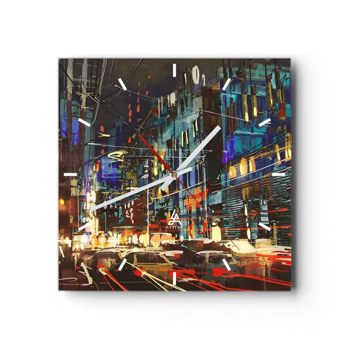 Orologio da parete - Orologio in Vetro - Scena notturna della città con luci al neon - 30x30cm - Frastuono serale della strada - Decorazione murale moderna per soggiorno e camera da letto ARTTOR