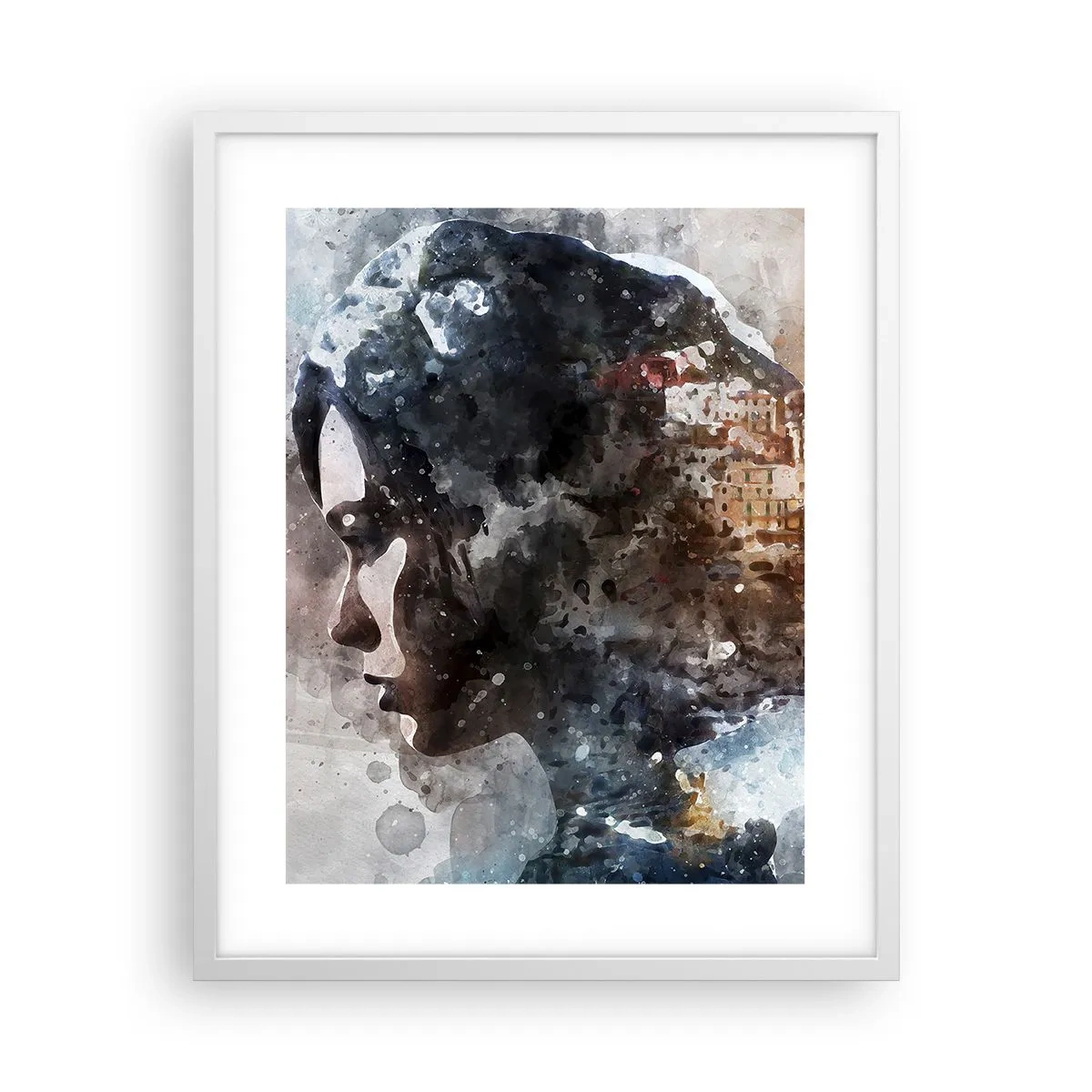 Poster in cornice bianca - Racconto su una ragazza con città sullo sfondo - 40x50 cm