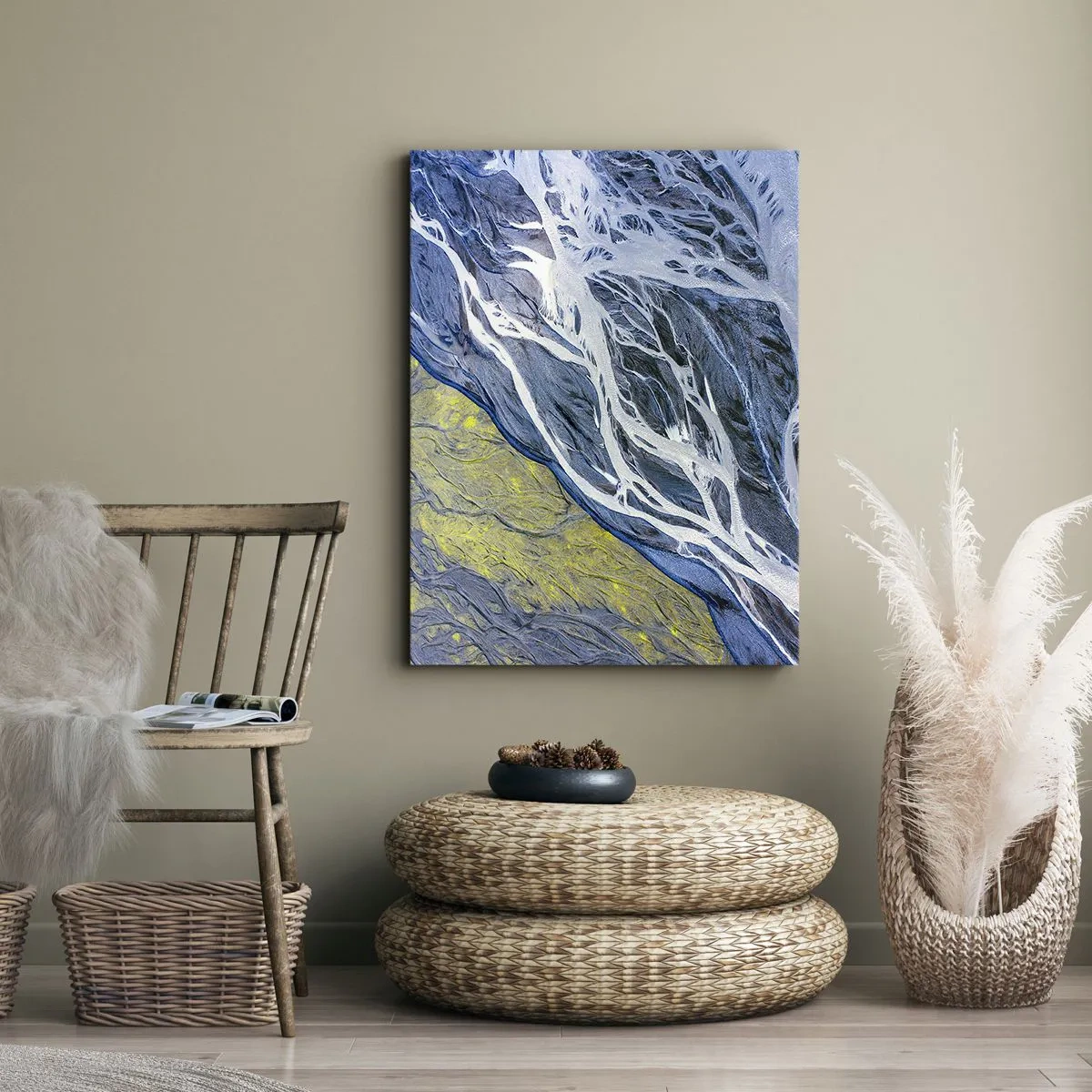 Quadro su tela - Stampe su Tela - Vista astratta a volo d'uccello dei letti tortuosi dei fiumi - 80x120cm - Le pitture rupestri della natura - Decorazione murale moderna per soggiorno e camera da letto ARTTOR