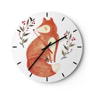 Orologio da parete - Orologio in Vetro - Illustrazione di una volpe rossa circondata da ramoscelli con bacche - 30x30cm - Piccola rossa - Decorazione murale moderna per soggiorno, cucina e camera da letto ARTTOR