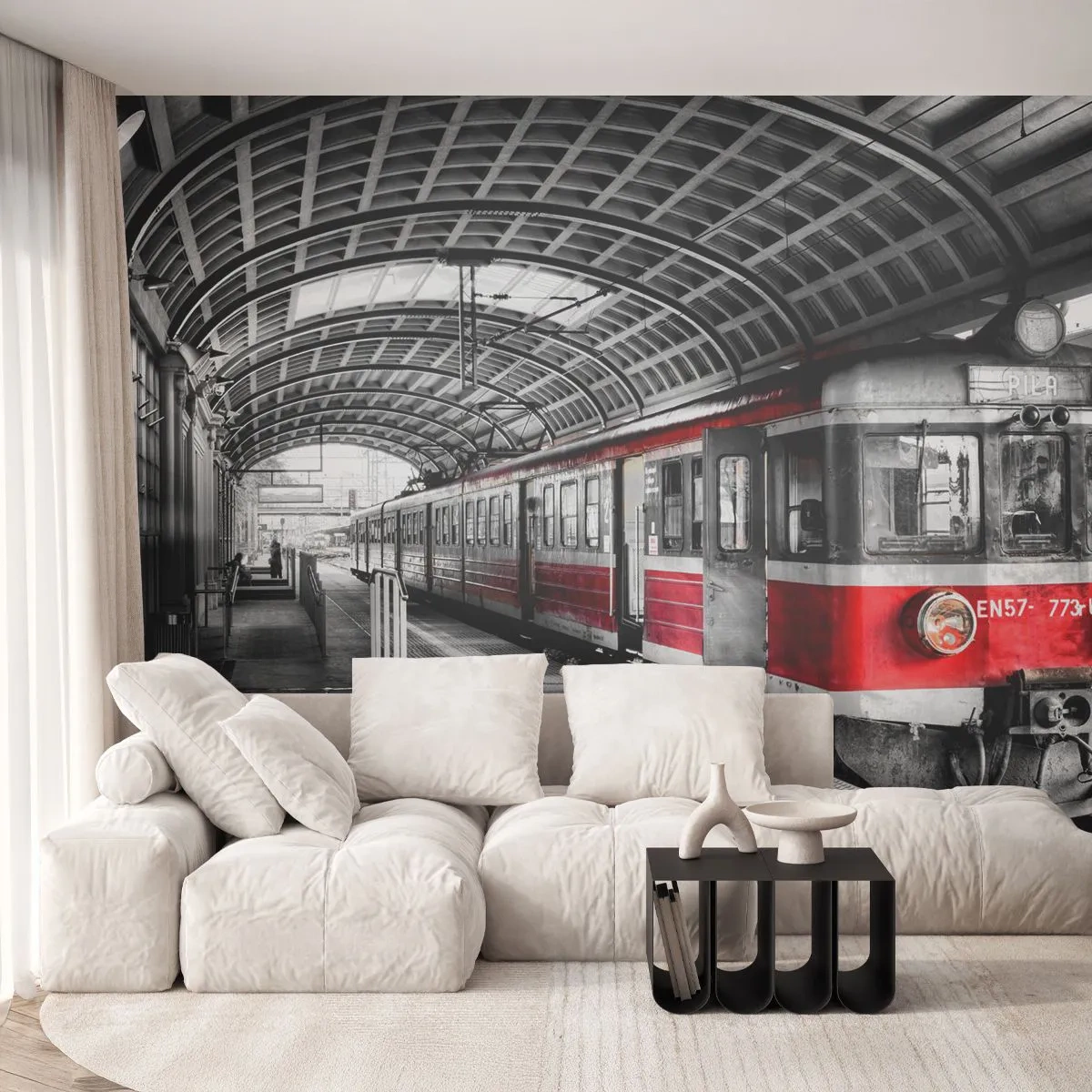 Fotomurali Premium Canvas - Sarà il viaggio della propria vita? - Treno passeggeri, Stazione ferroviaria, piattaforma - 350x256 cm
