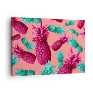 Quadro su tela - Stampe su Tela - Ananas esotici nei colori rosa e turchese - 70x50cm - La libertà è dolce - Decorazione murale moderna per soggiorno e camera da letto ARTTOR