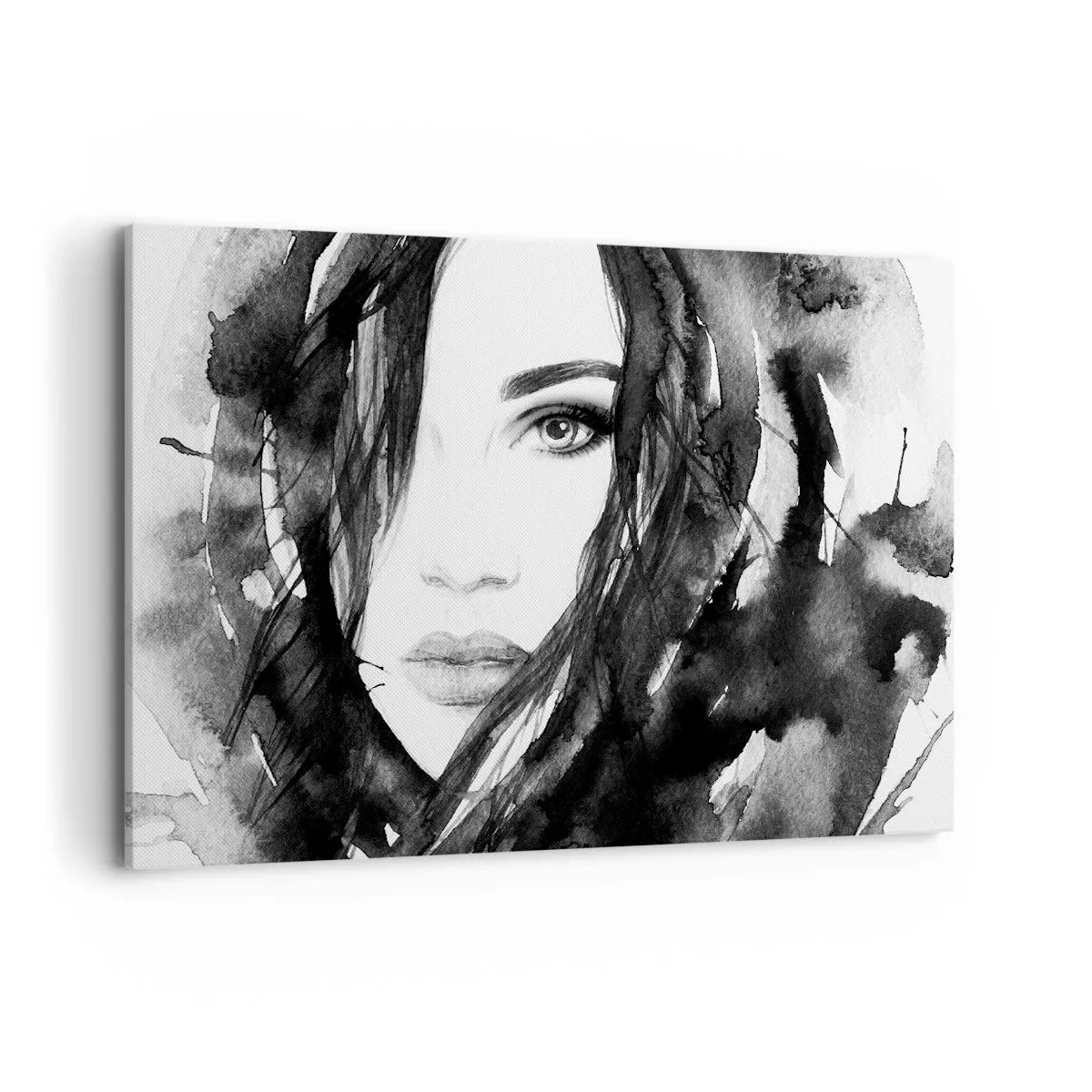Quadro su tela - Stampe su Tela - Ritratto di donna in acquerello bianco e nero - 120x80cm - Ritratto di donna in bianco e nero - Decorazione murale moderna per soggiorno e camera da letto ARTTOR