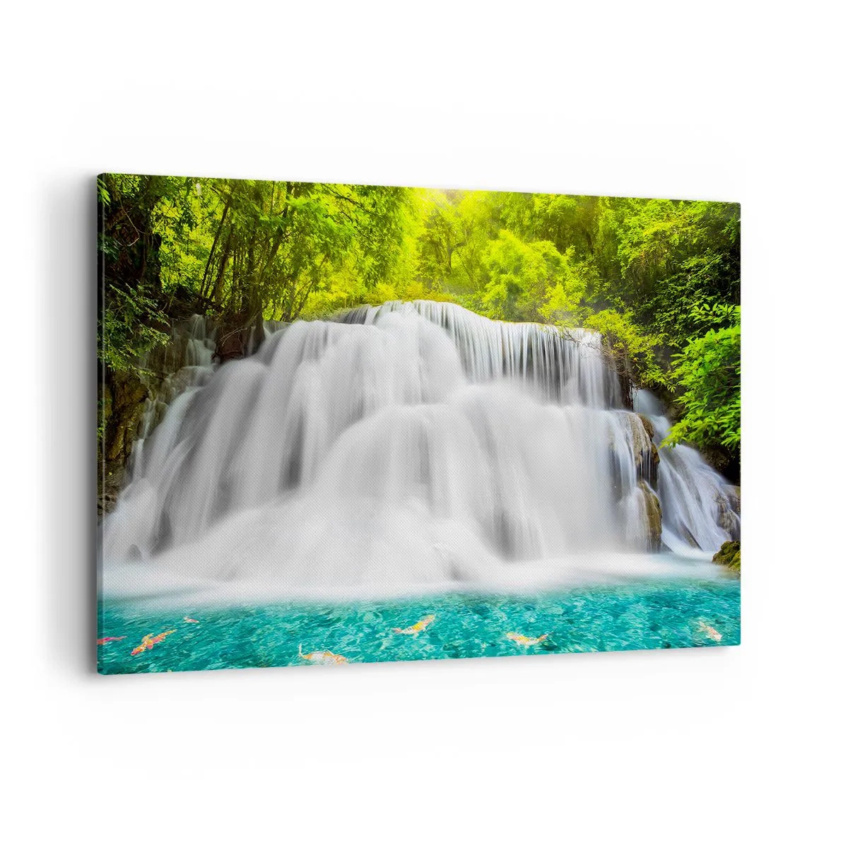 Quadro su tela - Stampe su Tela - Una cascata in una foresta tropicale con acqua turchese - 120x80cm - Cascata spumeggiante dal verde all'azzurro - Decorazione murale moderna per soggiorno e camera da letto ARTTOR