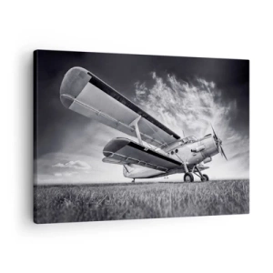 Quadro su tela - Stampe su Tela - Un aereo contro un cielo drammatico in bianco e nero - 70x50cm - Giramondo alato  - Decorazione murale moderna per soggiorno e camera da letto ARTTOR