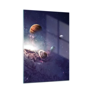 Quadro su vetro - Una visione fantasiosa di pianeti che ruotano nello spazio - 50x70cm - Sistema solare danzante - Decorazione murale moderna per soggiorno e camera da letto ARTTOR