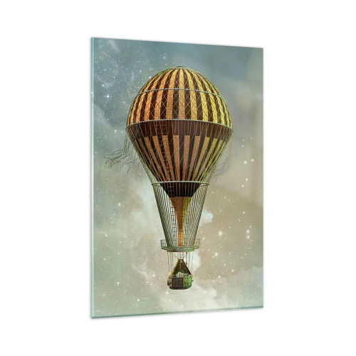 Quadro su vetro - Una mongolfiera che fluttua tra le nuvole - 80x120cm - I voli dei pionieri - Decorazione murale moderna per soggiorno e camera da letto ARTTOR