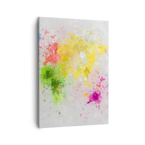 Quadro su tela - Stampe su Tela - Una mappa del mondo in un'interpretazione colorata ad acquerello - 50x70cm - Tutti i colori del mondo - Decorazione murale moderna per soggiorno e camera da letto ARTTOR
