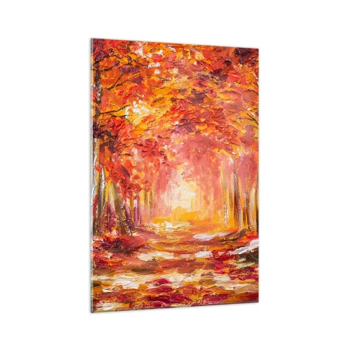 Quadro su vetro - Foresta autunnale nei toni del rame e dell'oro - 70x100cm - Foresta di rame - Decorazione murale moderna per soggiorno e camera da letto ARTTOR