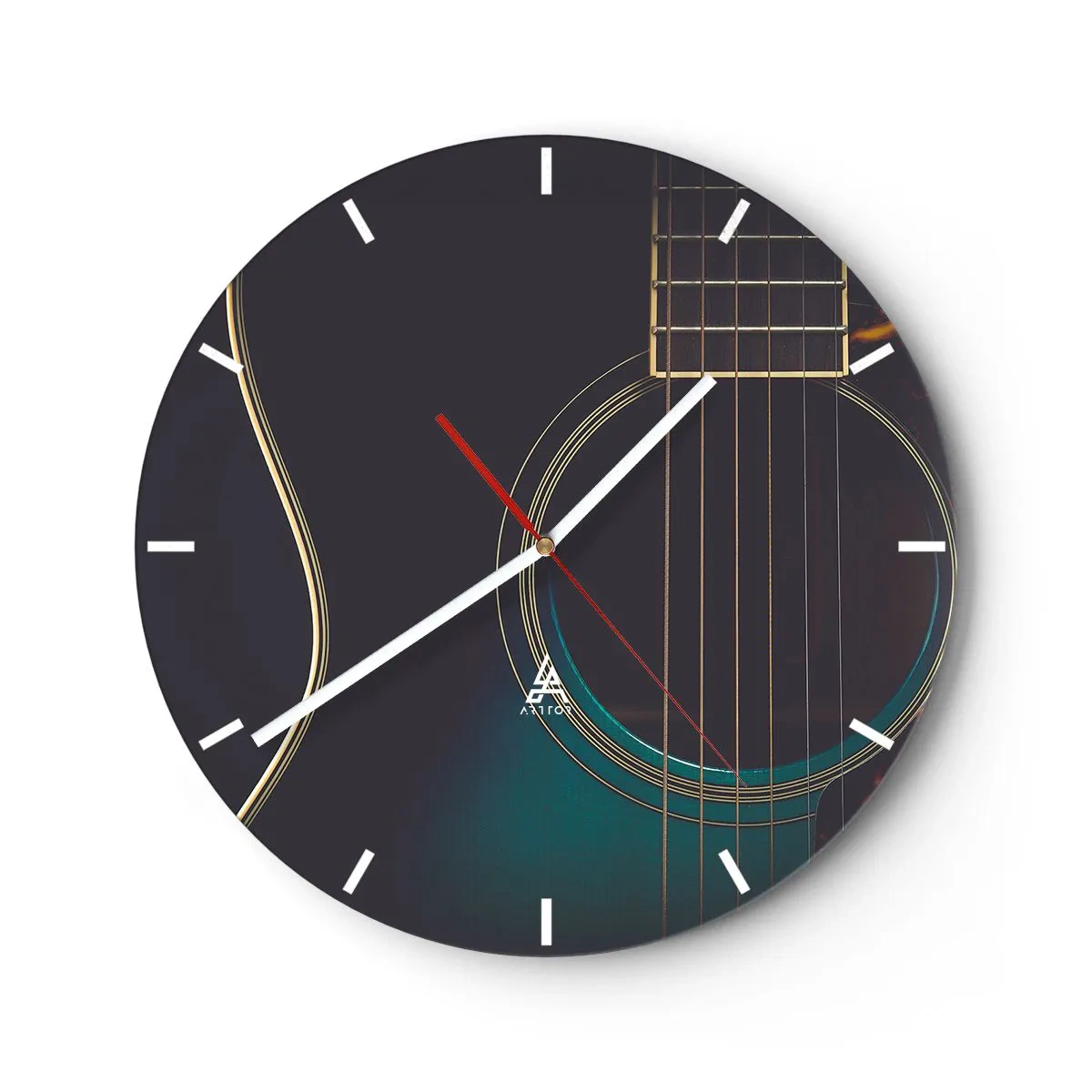 Orologio da parete - Orologio in Vetro - Particolare della tavola armonica di una chitarra acustica - 30x30cm - L'attimo prima del suono - Decorazione murale moderna per soggiorno, cucina e camera da letto ARTTOR