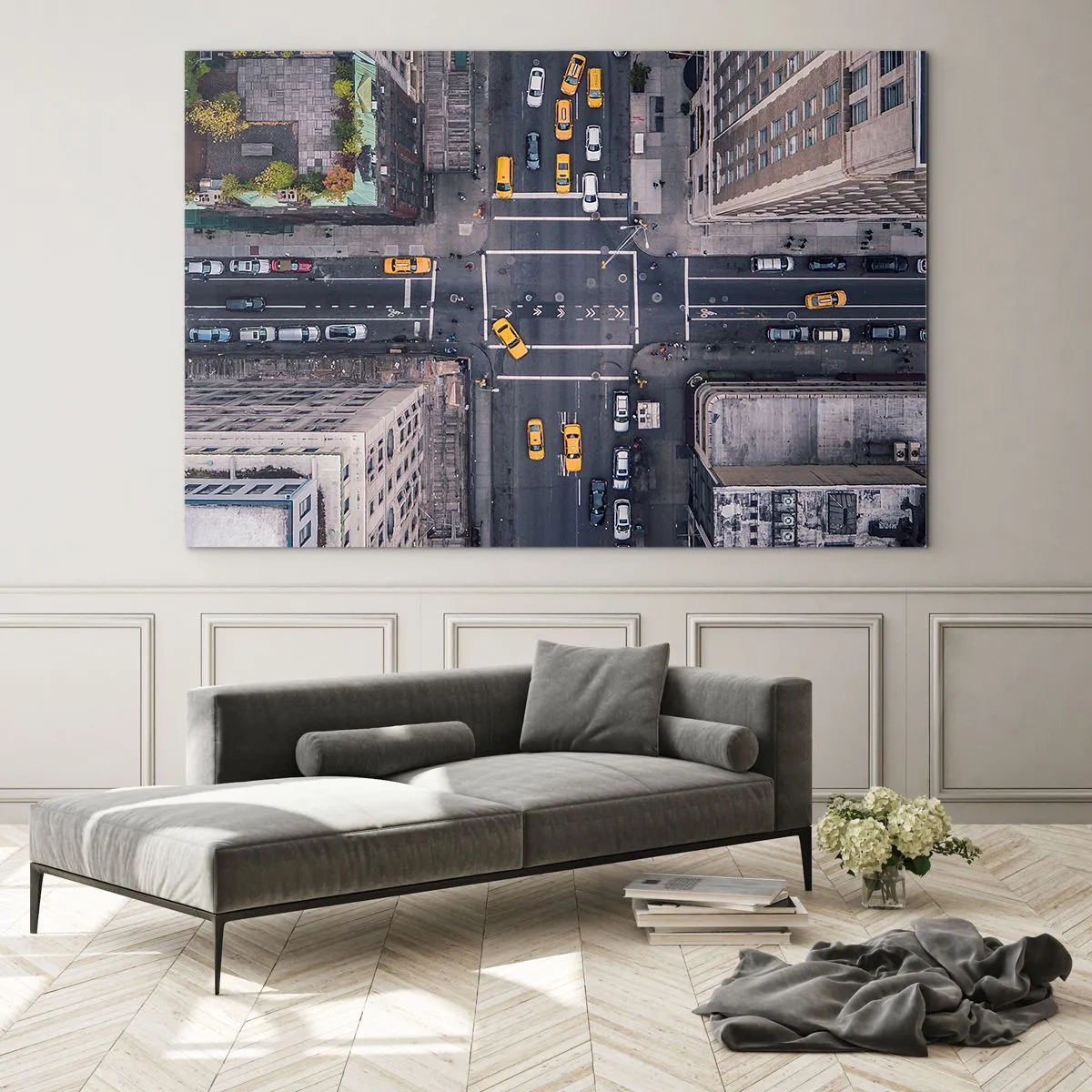 Quadro su vetro - Vista aerea di un incrocio trafficato della città - 100x70cm - Scelta semplice - Decorazione murale moderna per soggiorno e camera da letto ARTTOR