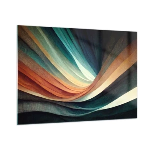 Quadro su vetro - Onde colorate nelle tonalità del turchese, arancione e beige - 100x70cm - Intessuto di colore - Decorazione murale moderna per soggiorno e camera da letto ARTTOR
