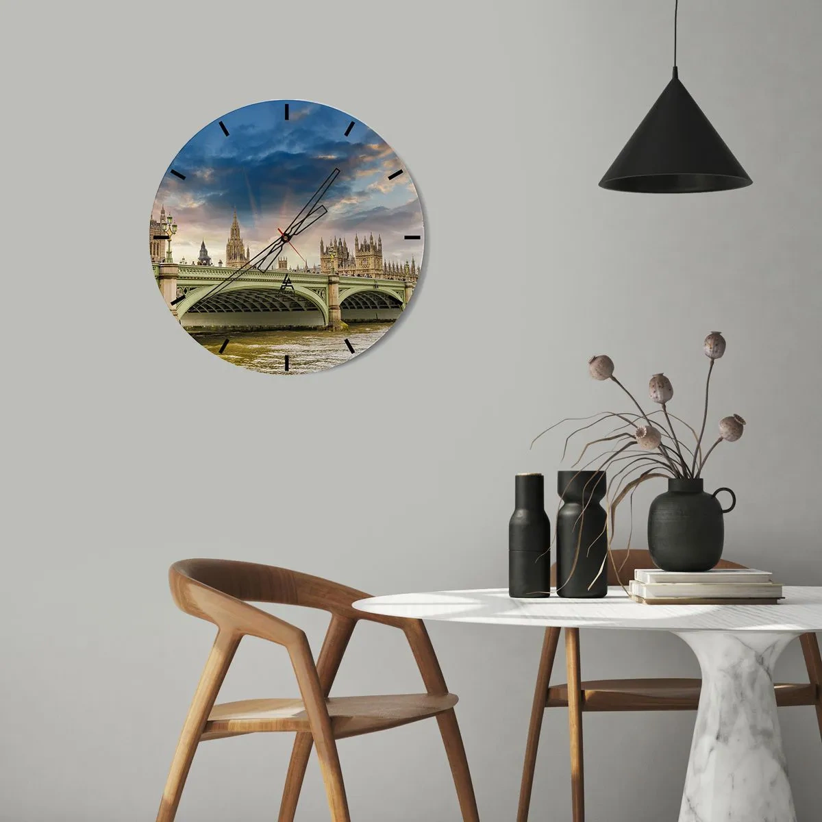 Orologio da parete - Orologio in Vetro - Ponte sul Tamigi con vista sul Palazzo di Westminster - 30x30cm - Nell'Impero il tempo si è fermato - Decorazione murale moderna per soggiorno, cucina e camera da letto ARTTOR