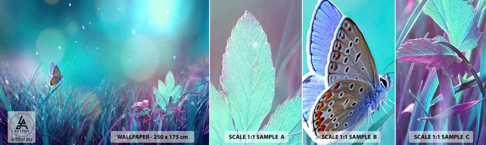 Campione Di Fotomurale Standard Eco - La vita segreta del prato - Farfalla, Prato, Pezzo - 100x30 cm