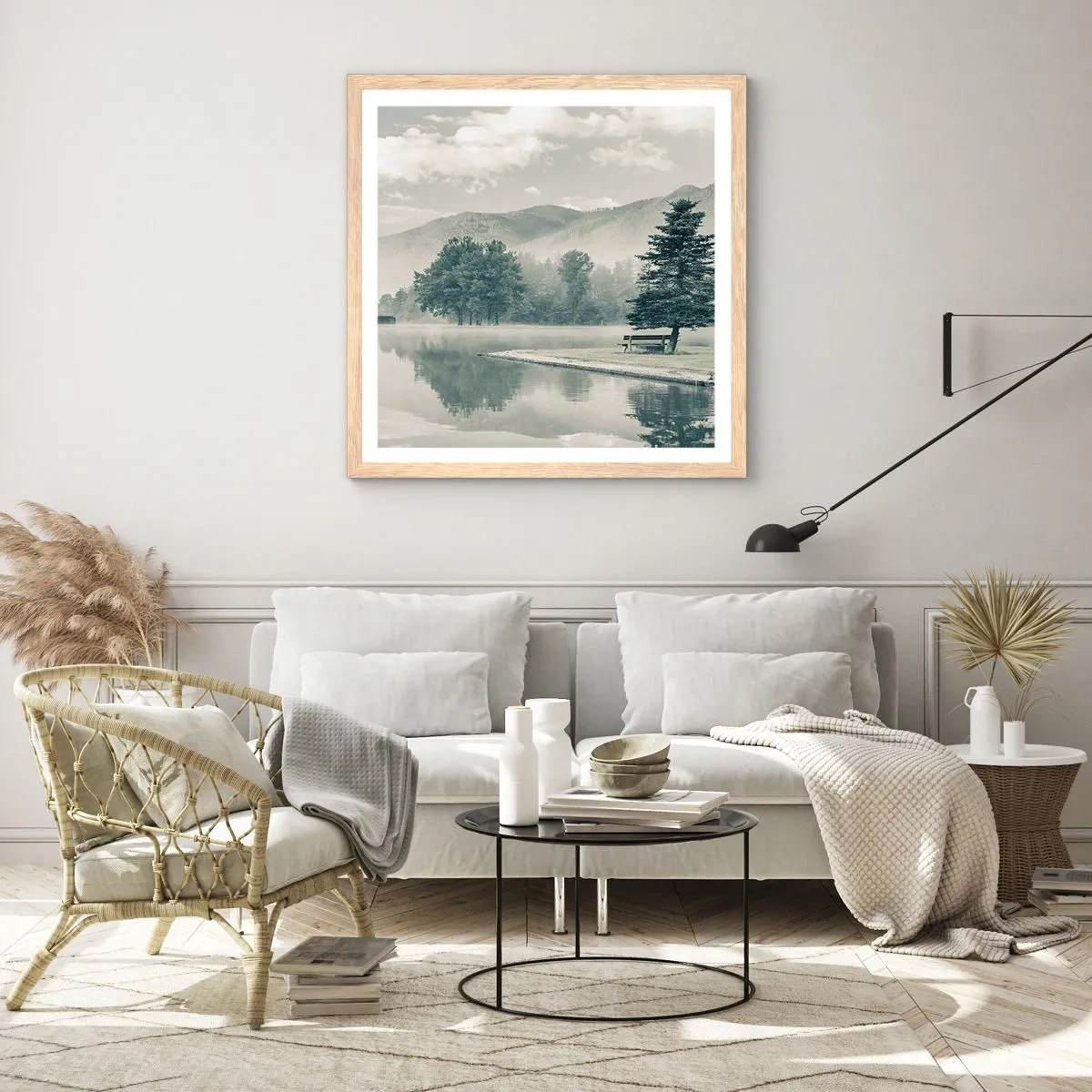 Poster in cornice rovere chiaro - Il lago dorme ancora - 60x60 cm
