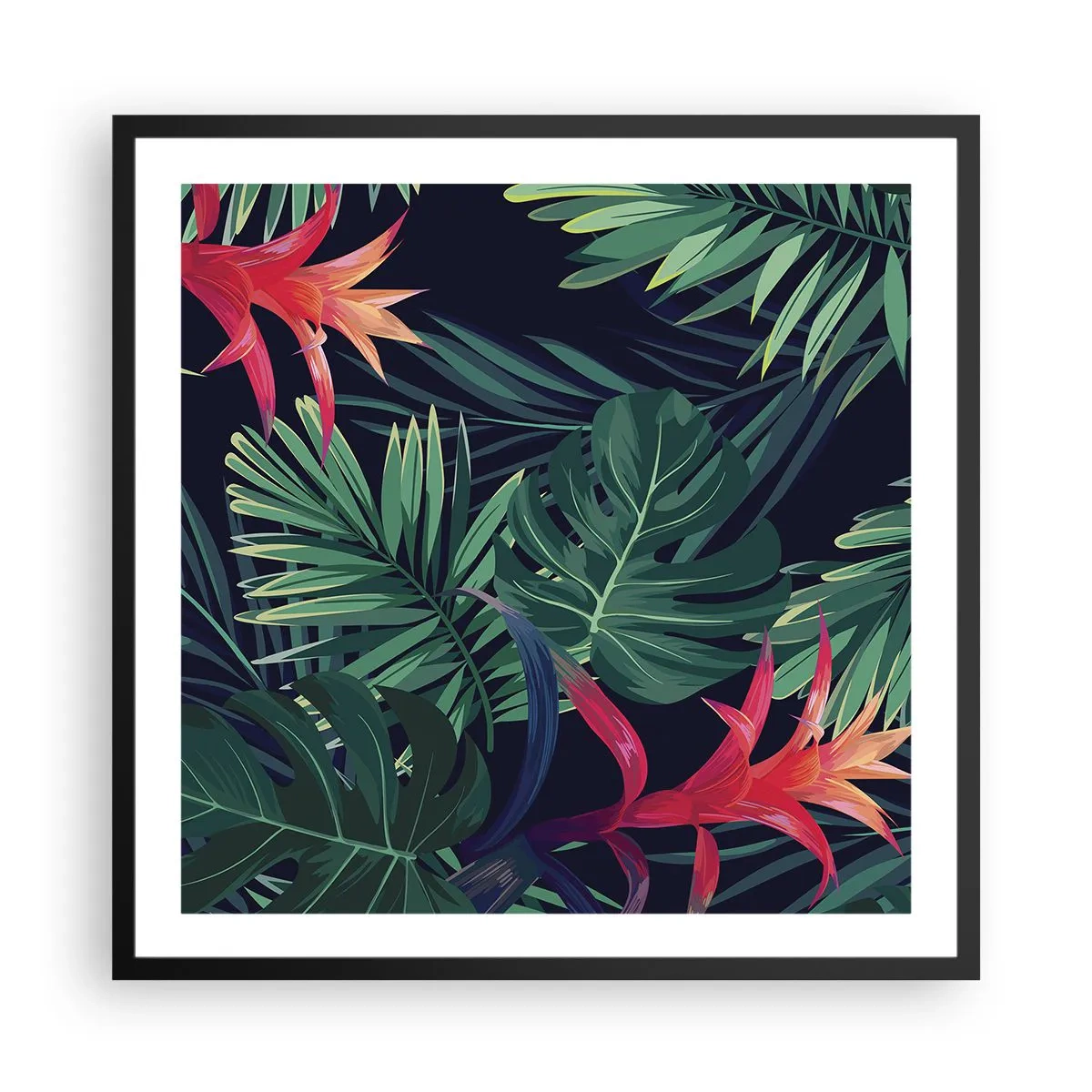 Poster in cornice nera - Fiammante nel verde - 60x60 cm