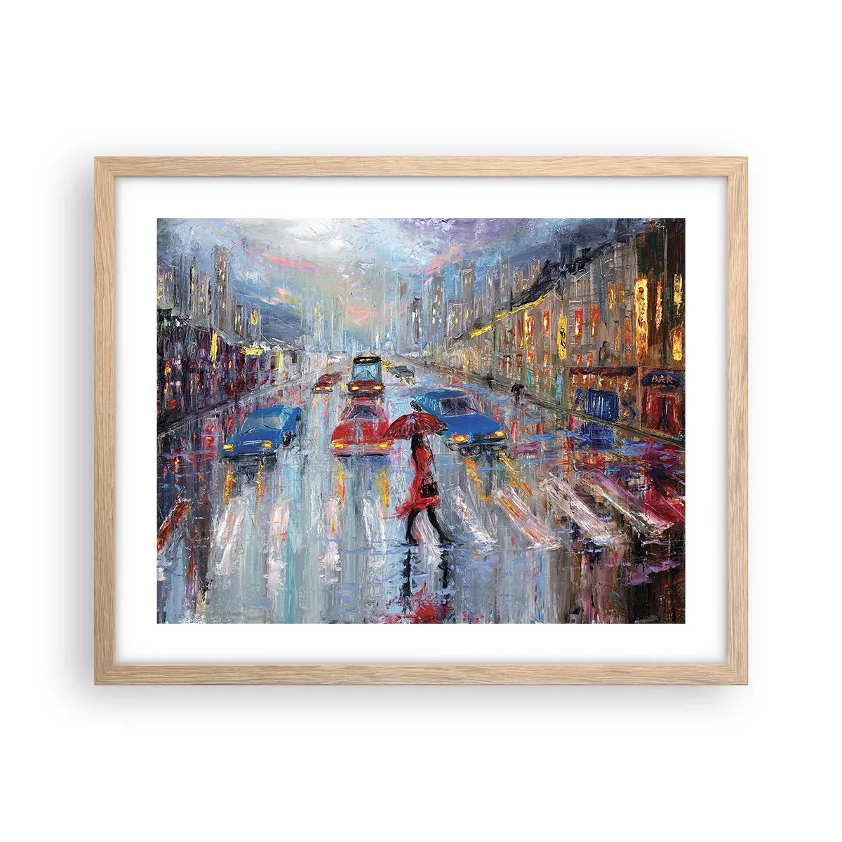 Poster in cornice rovere chiaro - Pomeriggio di pioggia in città - 50x40 cm
