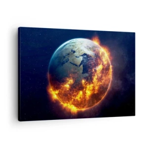 Quadro su tela - Stampe su Tela - Il pianeta Terra in fiamme nello spazio - 70x50cm - Le fiamme dell'apocalisse - Decorazione murale moderna per soggiorno e camera da letto ARTTOR