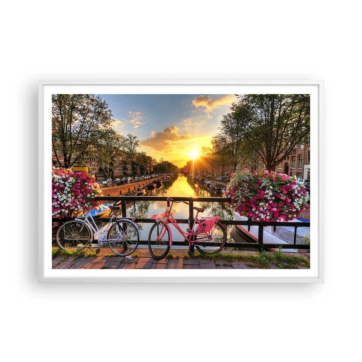 Poster in cornice bianca - Mattino di primavera ad Amsterdam - 100x70 cm