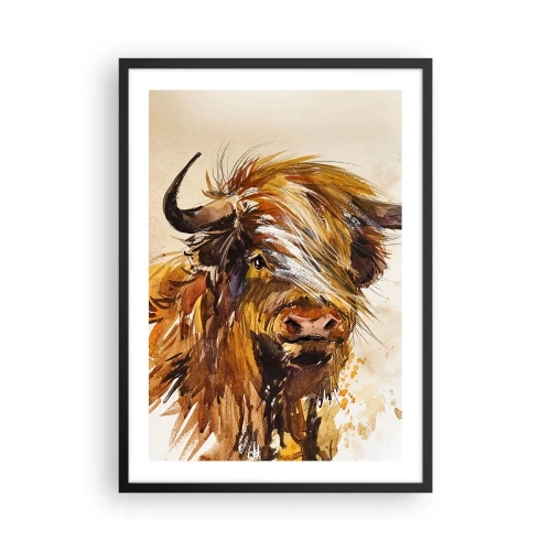 Poster in cornice nera - Ritratto di un toro in stile acquerello artistico - 50x70cm - L'orgoglio del cacciatore - Decorazione murale moderna per soggiorno e camera da letto ARTTOR