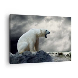 Quadro su tela - Stampe su Tela - Un orso polare sulle rocce sopra un mare in tempesta - 70x50cm - Il re solitario dell'Artide - Decorazione murale moderna per soggiorno e camera da letto ARTTOR