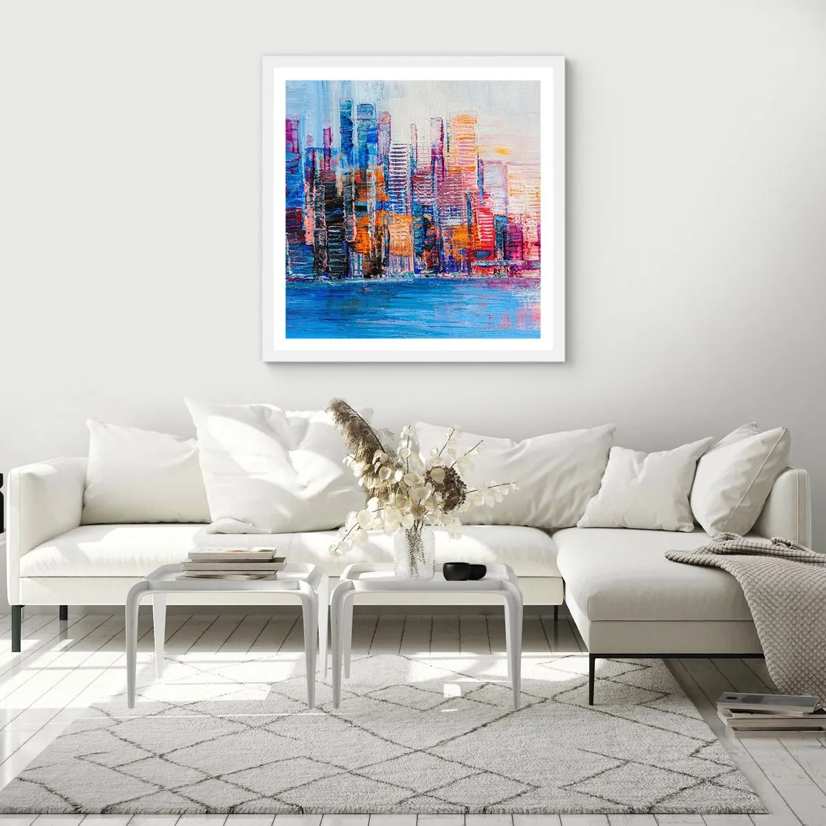 Poster in cornice bianca - Metropoli gioiosa - 60x60 cm