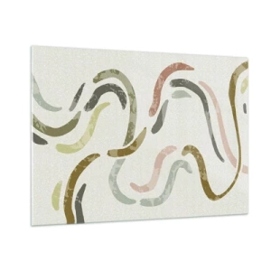 Quadro su vetro - Forme ondulate colorate su uno sfondo chiaro - 100x70cm - La danza gioiosa dell'astrazione - Decorazione murale moderna per soggiorno e camera da letto ARTTOR