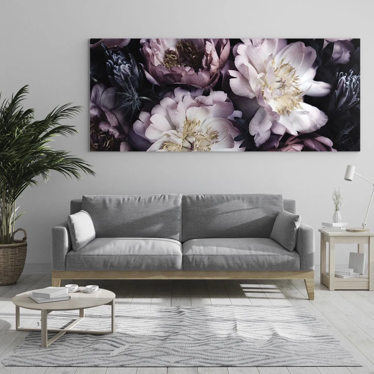 Quadro su vetro - Fiori in delicate tonalità pastello - 120x50cm - Bouquet nel vecchio stile - Decorazione murale moderna per soggiorno e camera da letto ARTTOR