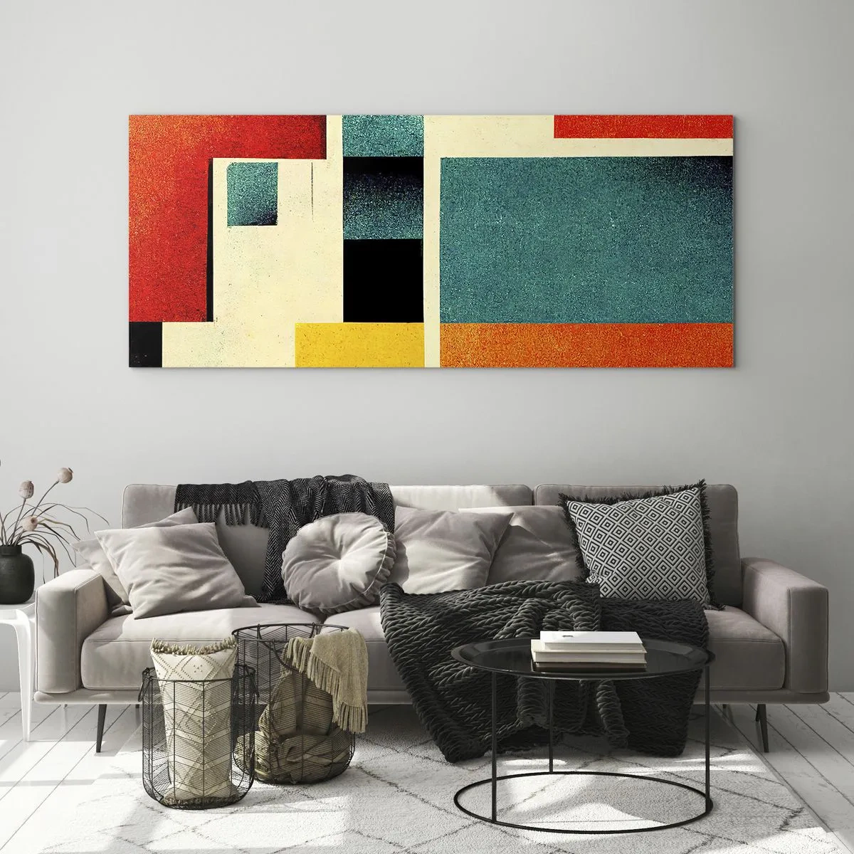 Quadro su vetro - Astrazione geometrica: energia buona - 100x40 cm