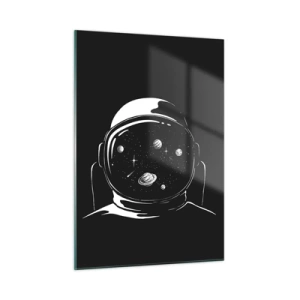 Quadro su vetro - Astronauta con stelle e pianeti nel suo casco su sfondo nero - 50x70cm - Panorama niente male - Decorazione murale moderna per soggiorno e camera da letto ARTTOR