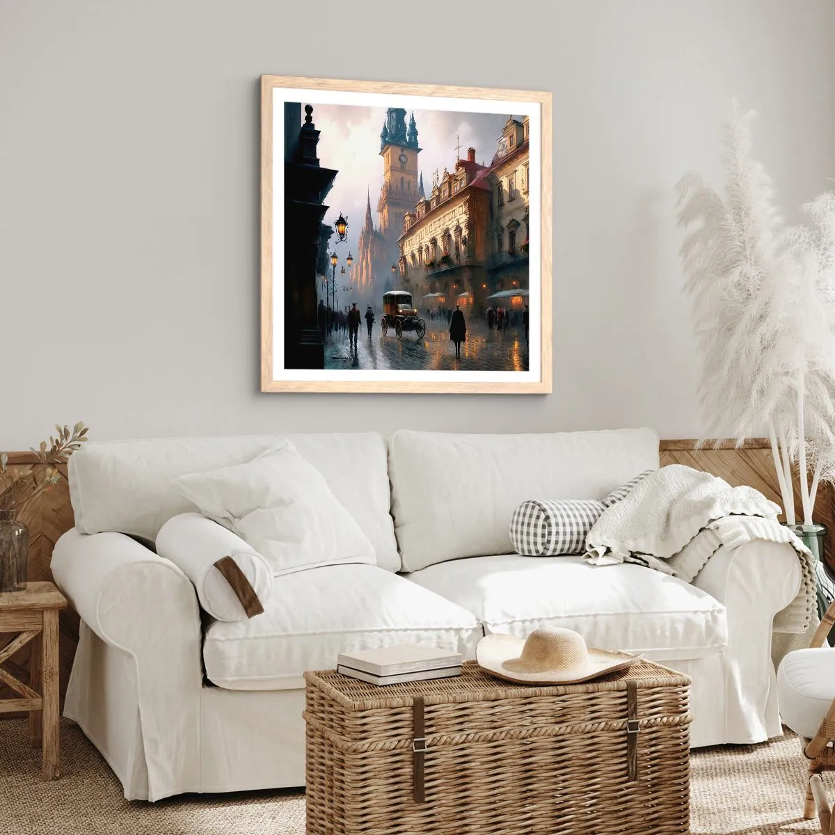 Poster in cornice rovere chiaro - Il fascino delle sere di Praga - 60x60 cm
