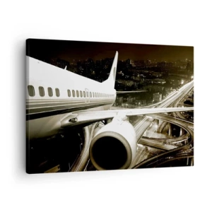 Quadro su tela - Stampe su Tela - Un aereo sopra una città notturna con autostrade illuminate - 70x50cm - Volare di notte - Decorazione murale moderna per soggiorno e camera da letto ARTTOR