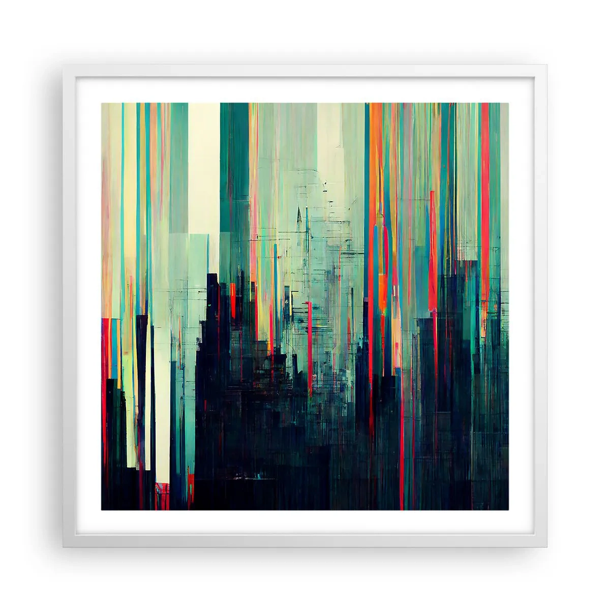 Poster in cornice bianca - Città futuristica - 60x60 cm