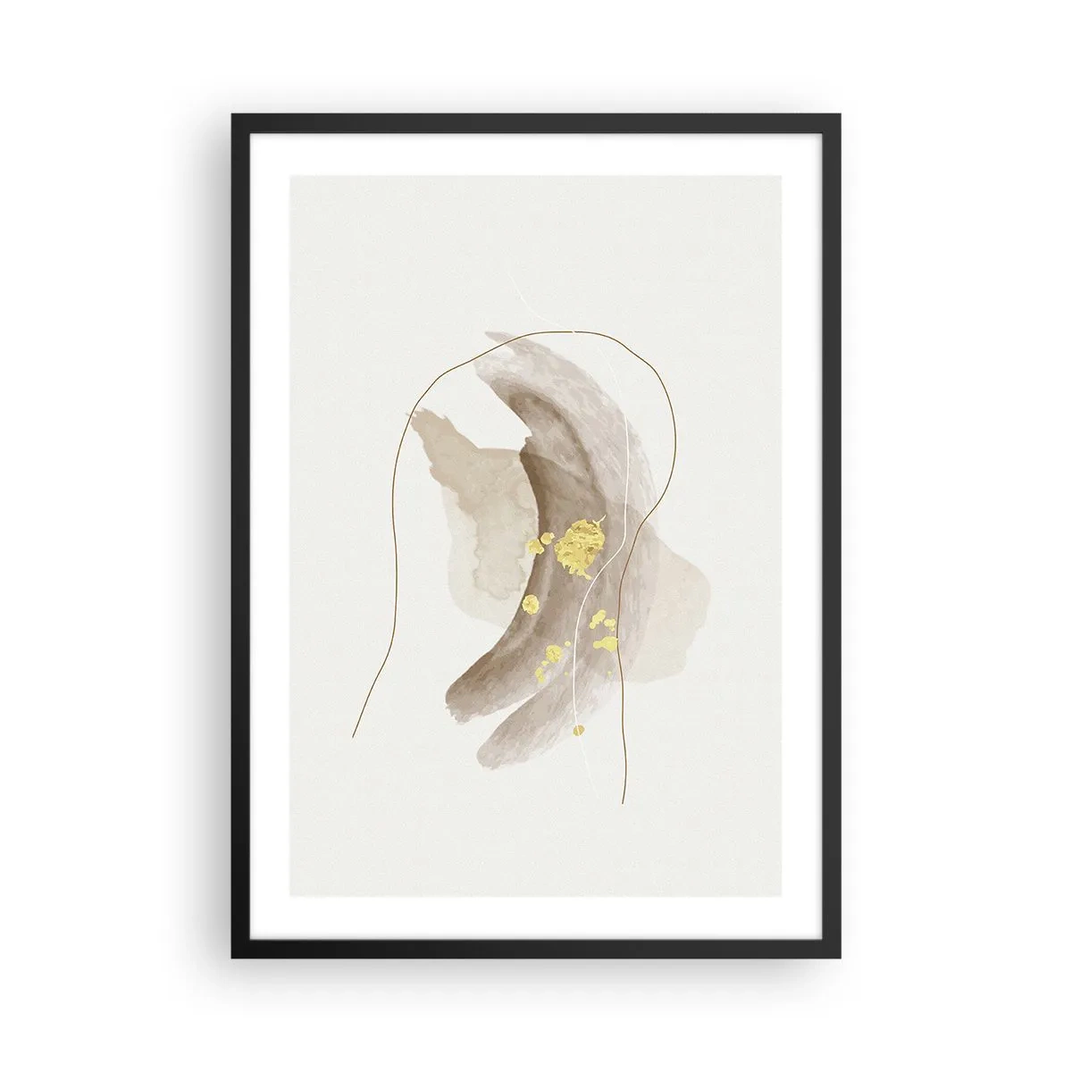 Poster in cornice nera - Un motivo astratto in beige con delicati accenti dorati. - 50x70cm - Incontro nello spazio - Decorazione murale moderna per soggiorno e camera da letto ARTTOR