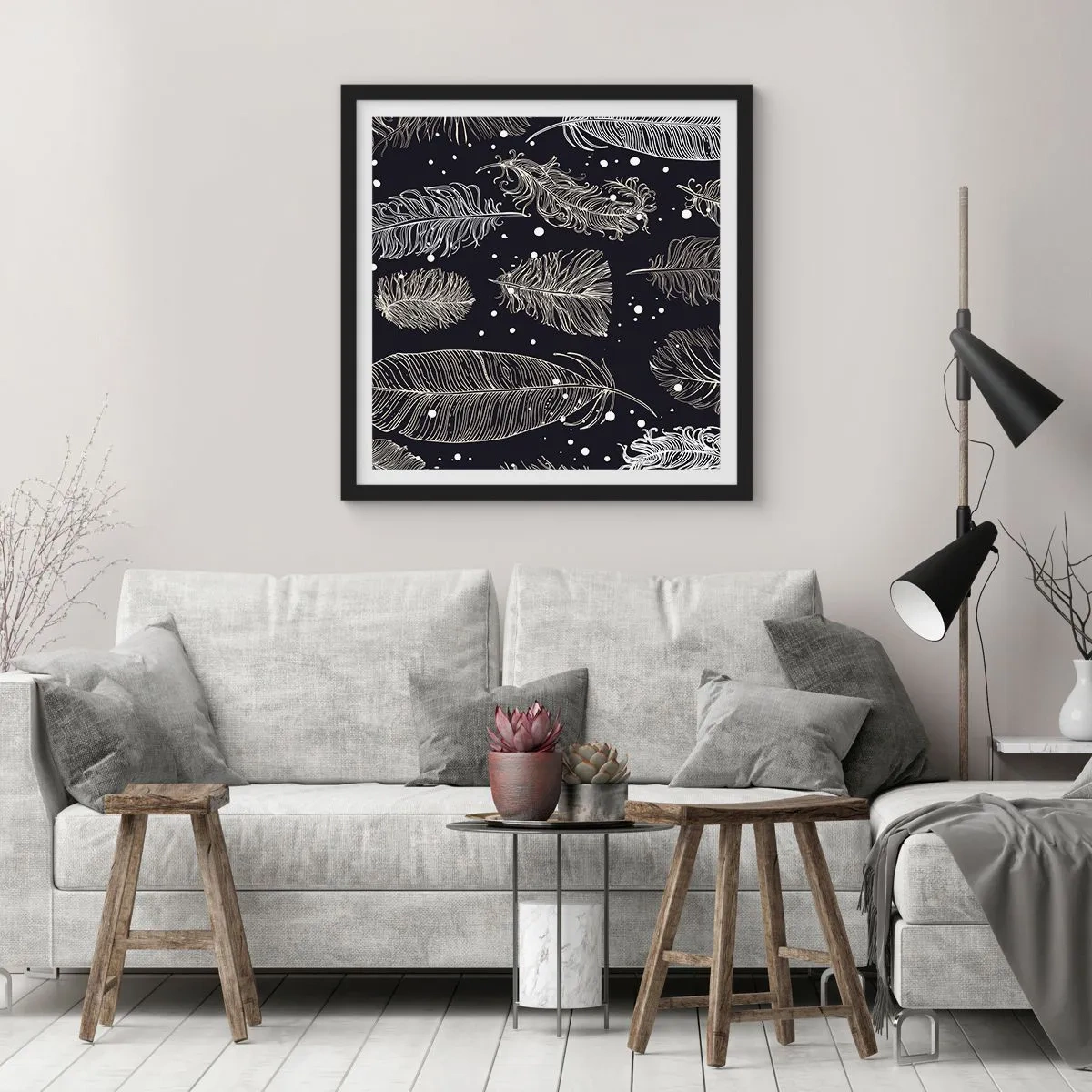 Poster in cornice nera - Pizzo piumato - 30x30 cm
