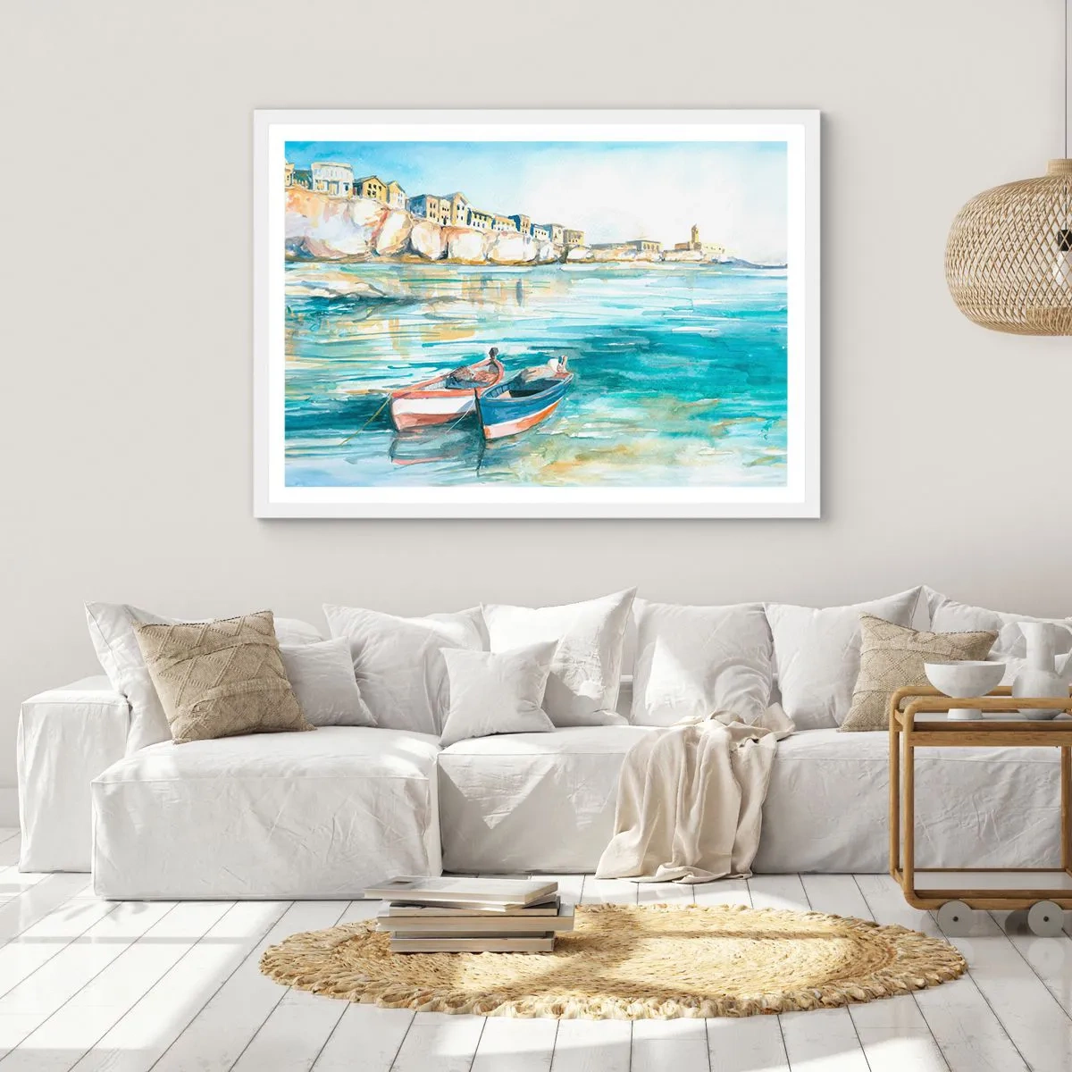 Poster in cornice bianca - Paesaggio in azzurro - 91x61 cm