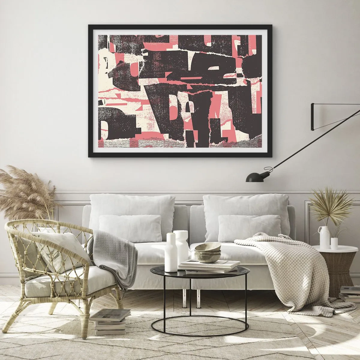 Poster in cornice nera - Una composizione astratta nei toni del rosa e del marrone. - 70x50cm - Tutto il rumore - Decorazione murale moderna per soggiorno e camera da letto ARTTOR