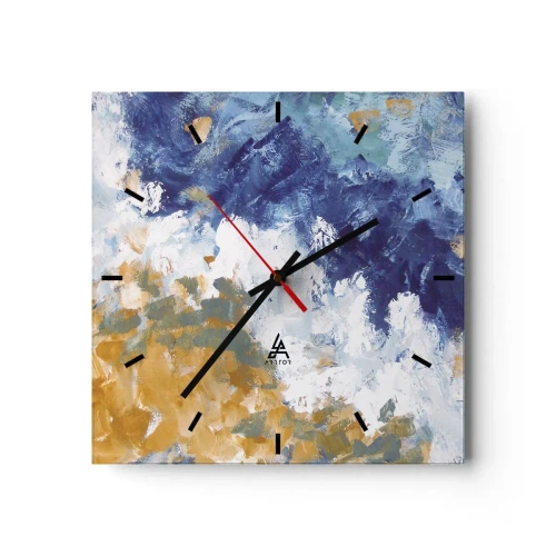 Orologio da parete - Orologio in Vetro - Astrazione nei toni del blu, bianco e oro - 30x30cm - La danza degli elementi - Decorazione murale moderna per soggiorno e camera da letto ARTTOR