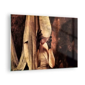 Quadro su vetro - Una donna misteriosa circondata da tessuti dorati - 70x50cm - Tra il bene e il male - Decorazione murale moderna per soggiorno e camera da letto ARTTOR