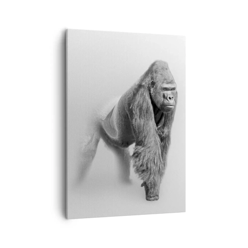 Quadro su tela - Stampe su Tela - Gorilla in toni monocromatici su sfondo bianco - 50x70cm - Sicuro della propria forza - Decorazione murale moderna per soggiorno e camera da letto ARTTOR