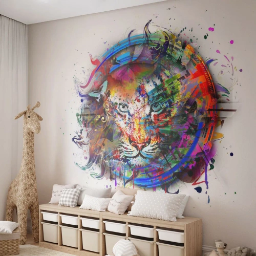 Fotomurali Premium Canvas - Si nasconde dietro un velo arcobaleno - Astrazione, Tigre, Grafica - 200x140 cm