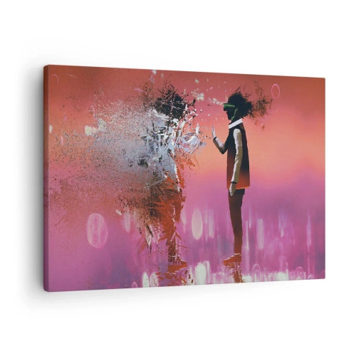 Quadro su tela - Stampe su Tela - Una scena astratta con una figura futuristica ed elementi sparsi. - 70x50cm - Puoi guardare te stesso? - Decorazione murale moderna per soggiorno e camera da letto ARTTOR