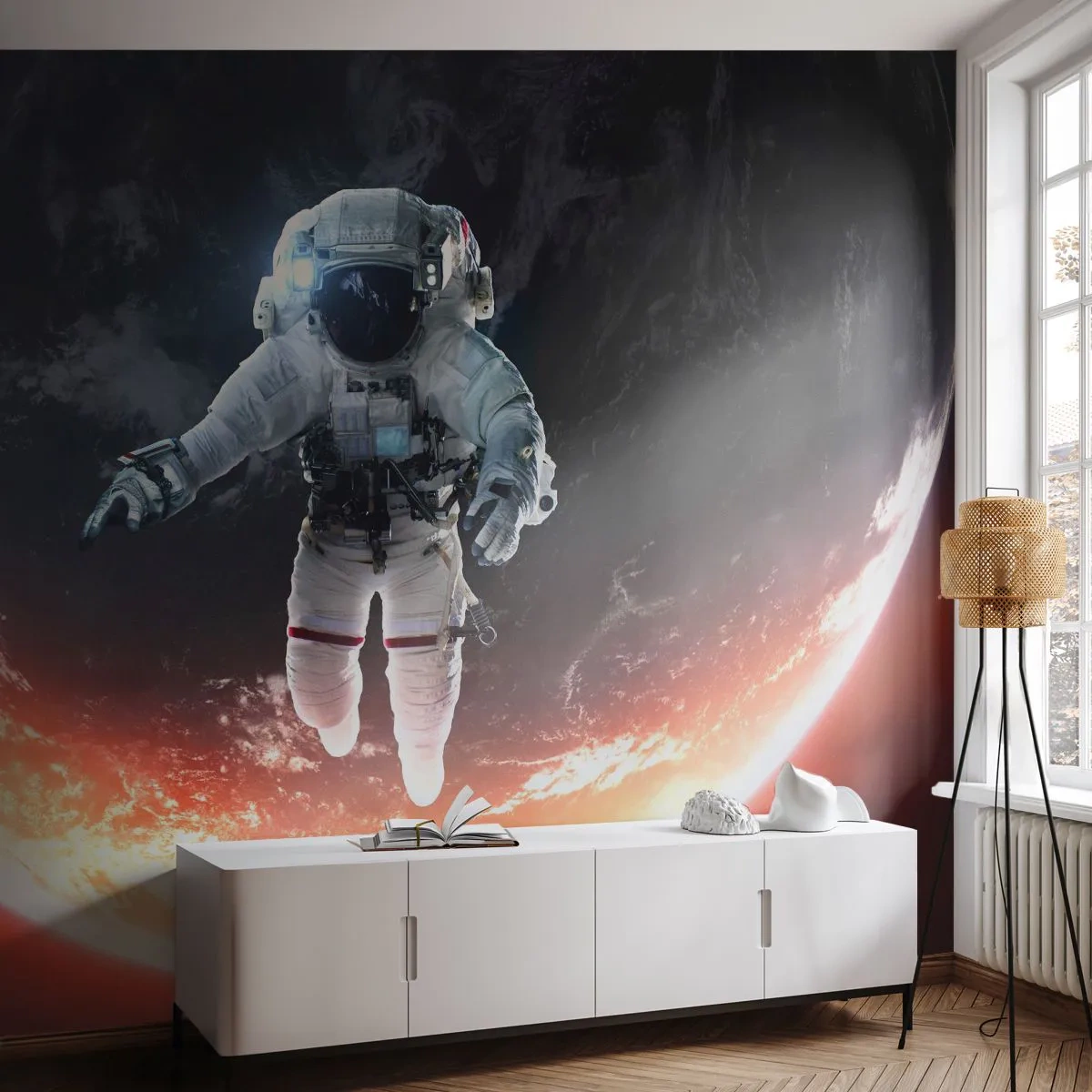 Fotomurali Premium Canvas - Posso restare ancora un po'? - Astronauta, Cosmo, Cosmonauta - 400x280 cm